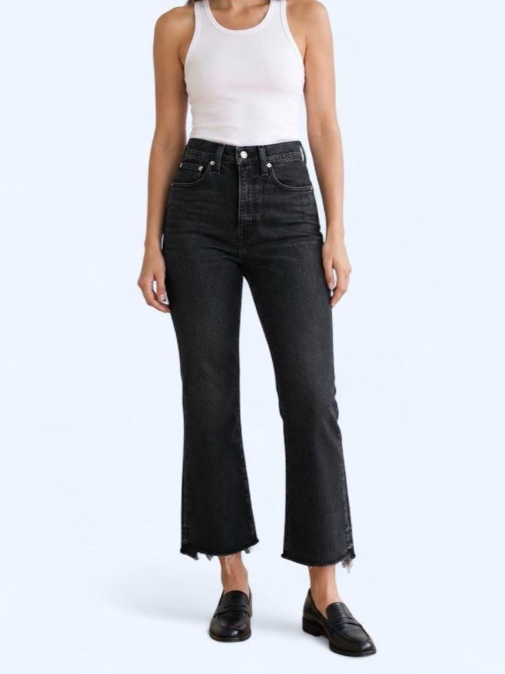 Madewell Rivet & Thread High Rise Washed Black Cropped Flare Jeans 25